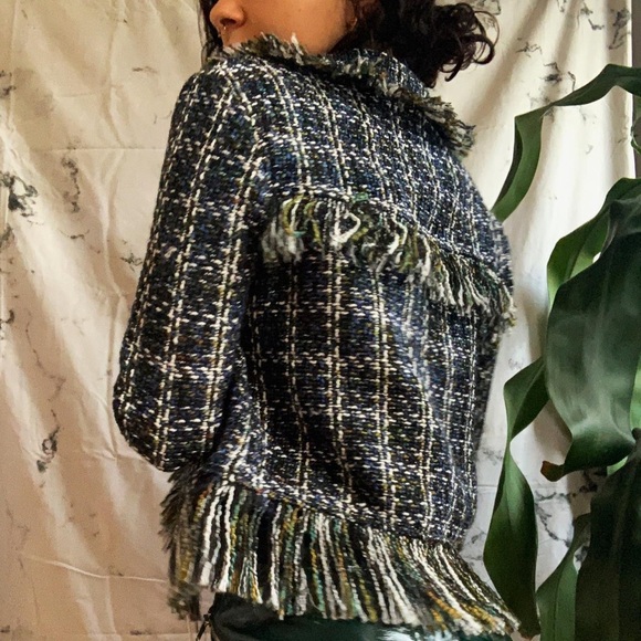 Bershka Tweed Jacket With Frayed Hem. Pre-Owned. - Picture 2 of 7